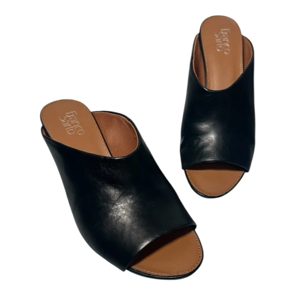 Franco Sarto Doutzen 2 Sandals Wedge Slide Slip On Black Leather Womens Size 8